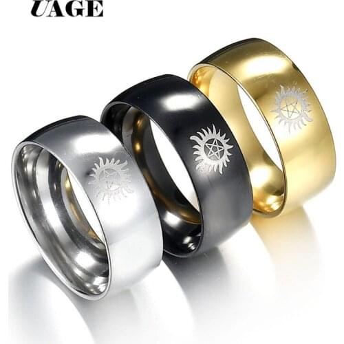 UAGE Gold-color Wedding Bands Ring for Women Men Jewelry 8mm Stainless Steel Engagement Ring Anniversary Gift