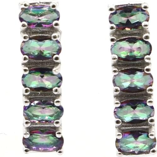 12x5mm Jazaz Genuine Created 2.1g Pink Tourmaline Mystic Topaz For Women Stud 925 Solid Sterling Silver Earrings