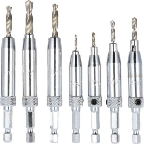 1Set Center Drill Bit Doors Self Centering Hinge Tapper Core Drill Bit Set Hole Puncher Woodworking Tools 5/64"- 1/4"
