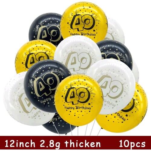 10pcs 12inch Gold White Black 40th Latex Thicken Balloons 40 Years Happy Birthday Party Supplies Printing Helium Air Balls DGU19