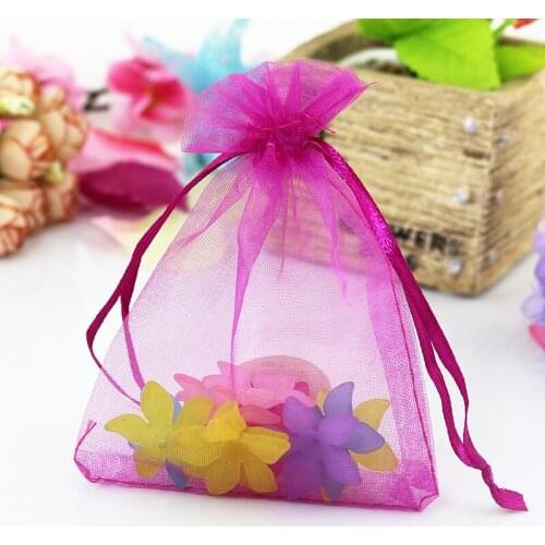 100pcs/lot Hot Pink Organza Bags 25x35cm Big Wedding Cosmetics Jewelry Packaging Bags Organza Drawstring Gift Bag Party Supply