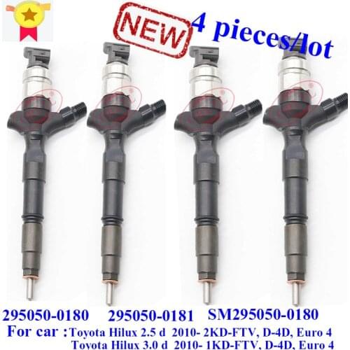 4pc /lot 2950500180 295050-0180 Common Rail Diesel Injector 295050-0181 SM295050-0180 for Toyota Hilux 2.5 d 2010- 2KD-FTV 1kd