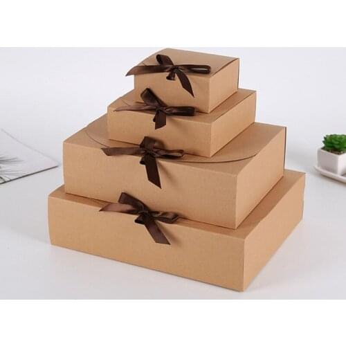 5Pcs Flip Lid Paper Pacakge Box with Ribbon Bow Gift Candy Cookie Biscuit Cake Packaging Case Wedding Christmas Supplies