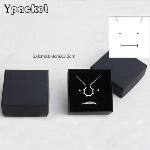 50pcs/Lot Black Necklace Ring Earring Packaging Boxes Square Jewelry Organizer Gift Box Gift 6.8*6.8*3.5cm