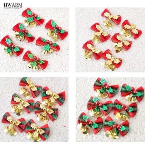 6pcs 5cm lace fabric Christmas Tieyi Bell Mini-bow figurines party favors Clothing Hat Accessories Christmas Tree Decoration