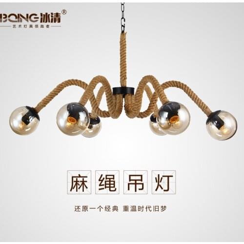 American retro Cafe personalized living room iron rope art glass ball pendant light
