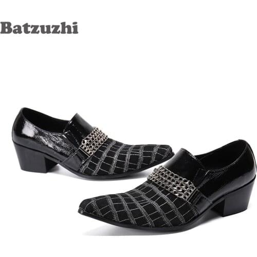 Batzuzhi Top Fashion Men Shoes Pointed Toe Black Leather Dress Shoes Men 6.5cm Heels Zapatos Hombre Business Footwear! Big Size