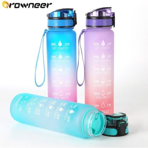 1L Tritan Material Water Bottle With Bounce Cover Time Scale Reminder For Outdoor Sports Fitness Frosted Leakproof Cup