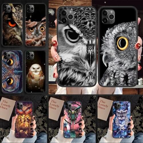 Animal Owl Phone Case Cover Hull For iphone 5 5s se 2 6 6s 7 8 12 mini plus X XS XR 11 PRO MAX black 3D cell cover pretty prime