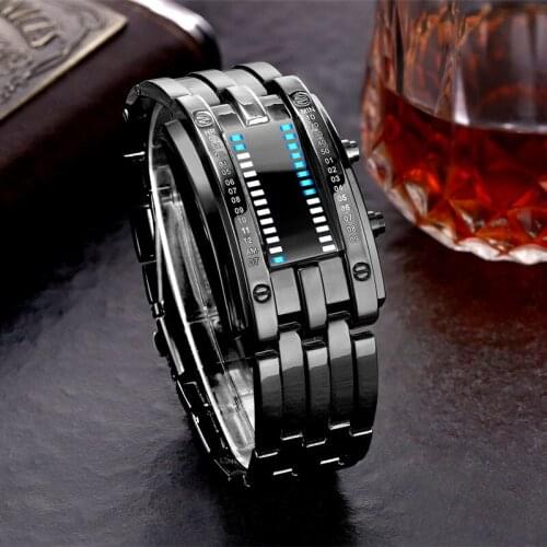 COXRY Black Personality Digital Watch LED Binary Student Brand Electronic Wrist Watches Mens 2020 Luxury Watch Men Sport Clocks