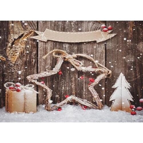 Wooden Board Gift Snow Star Christmas Photo Backdrop Vinyl Cloth Photography Background for Baby Children Home Party Photobooth