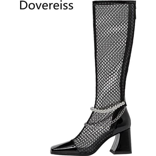 Dovereiss Fashion Womens Shoes summer new Elegant Square toe Square toe Knee high boots Mesh Concise Mature 33-40