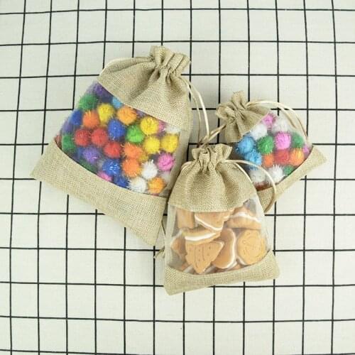 5pcs/lot Pouch Drawstring Burlap Window Jewelry Drawstring Gift Linen Burlap Bundle Pocket Jute Sack Candy Gift Storage Food Bag