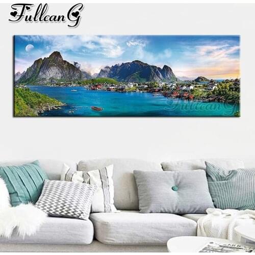FULLCANG Norway Lofoten Islands diy 5d full square round drill diamond embroidery landscape large mosaic canvas painting FC3232