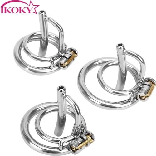IKOKY Male Chastity Device Cock Lock Sex Toys For Men Stainless Steel Adult Games Penis Cage With Catheter Sex Shop