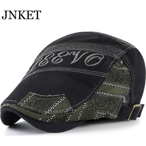 JNKET Unisex Embroidery Flat Cap Splicing Duckbill Cap Adjustable Newsboy Hats Casual Driving Cap