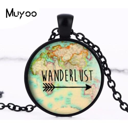 Wanderlust mapa de cosecha collar cristal de la foto collar Cabochon necklace HZ1