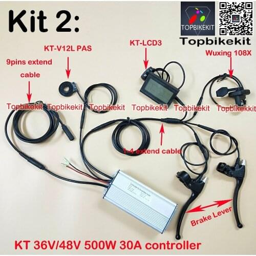 Ebike Controller Kit 36V 500W / 48V 500W KT Torque Simulation Sine Wave Controller +LCD3/LCD8H+Throttle+PAS+Brake+extend cable