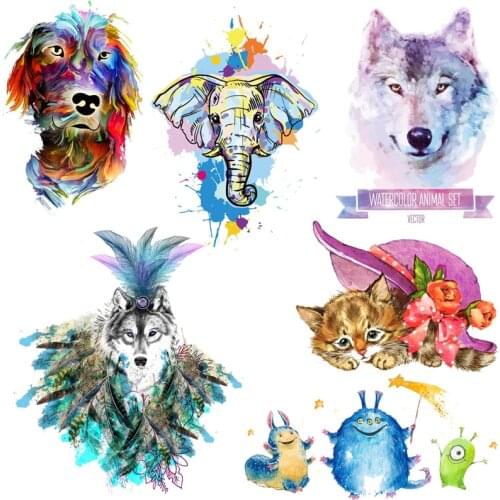 Colorful Animals Thermal Stickers Wolf Heat Transfer For Clothing Iron On Transfers For Clothes Applique For Washable T- shirt
