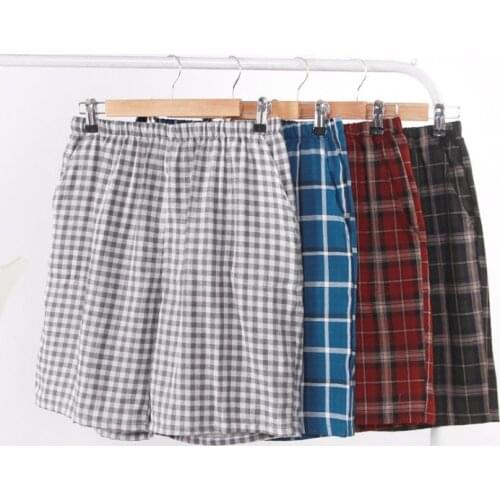 Summer new mens cotton home five-point pants shorts double gauze cotton casual living pants beach pants tide