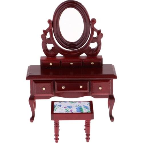 1/12 Dollhouse Bedroom Furniture Miniature Dressing Table And Stool