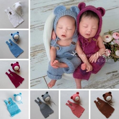Mohair Hat + Romper Outfits / Set For Newborn Photography Props Accessories Baby Photo Shoot Clothes fotografia Cap Photoshoot