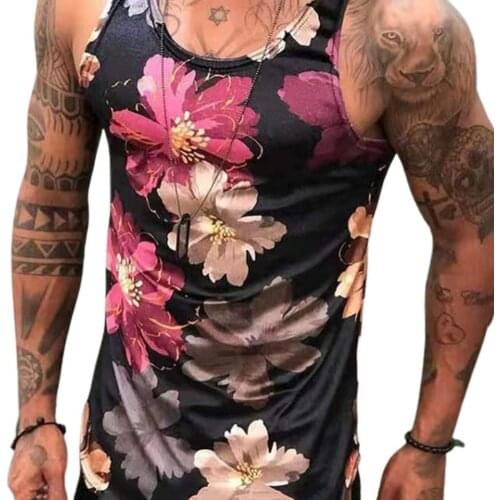 50%HOT 2021 new mens vest round neck breathable sportswear mens summer printing vest fitness clothing mens casual sports slim