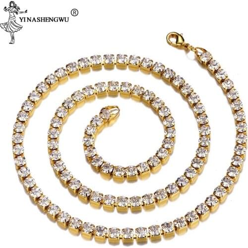 Hip Hop Mens Necklaces Iced Out 1 Row Rhinestone Choker Bling Crystal Party Chain Necklace Collars For Men Jewelry 5mm 24 Inch