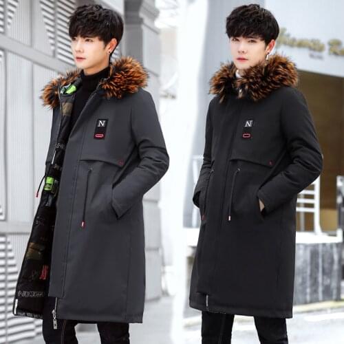 Parkas Men 2019 New Winter Jacket Long Thicken Warm Cotton Big Fur Hooded Outwear Hooded Overcoat Can Be Worn on Both Sides