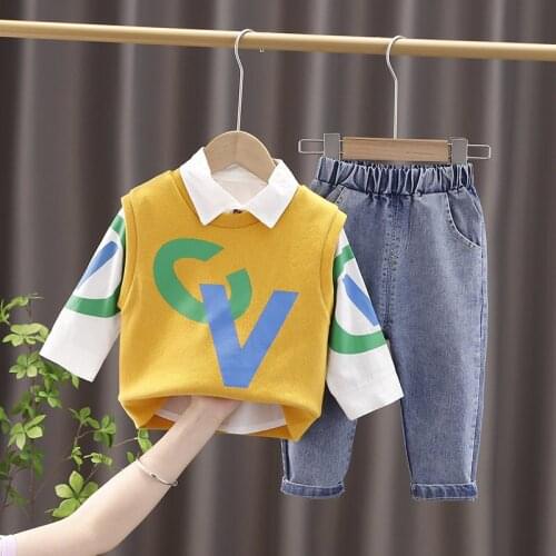 New Spring Autumn Children Fashion Clothes Baby Boys Girls Sweater Letters Vest Shirt Pants 3Pcs/Sets Kids Infant Sets 0-4 Years