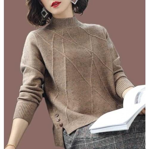 2020 spring dress new semi-high-necked thick sweater womens autumn and winter short loose knitted sweater