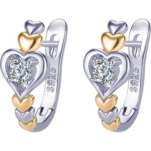 New Arrival Rose Gold Hoop Earrings For Women Jewelry Trendy Crystal Heart Earring Silver 925 Girl Ear Accessories Fashion Gift