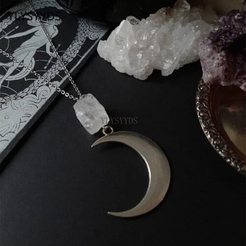 Goth Moon and Raw Stone Necklace Healing Stone Teardrop Witch Creative Gothic Celestial Jewellery Women Spiritual Gift Boho New