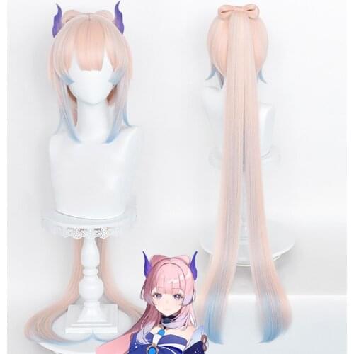Game Genshin Impact Kokomi Cosplay Wig Long Light Pink Blue Heat Resistant Synthetic Hair Wigs + Wig Cap
