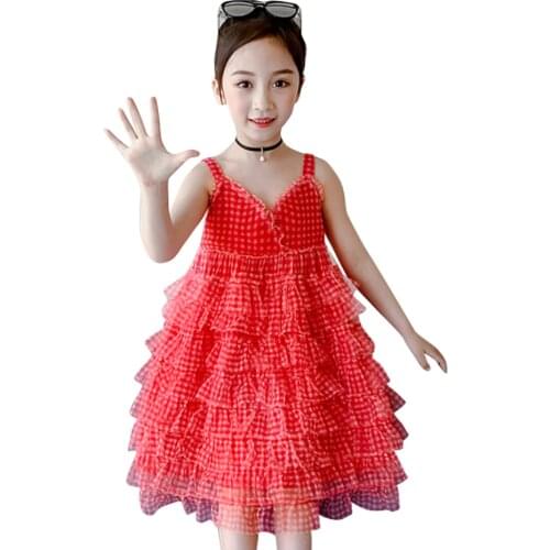 Dresses For Girls 2021 Newest Girl Child Mesh Dress Plaid Pattern Kids Dresses Tiered Clothes For Girls 6 8 10 12 14