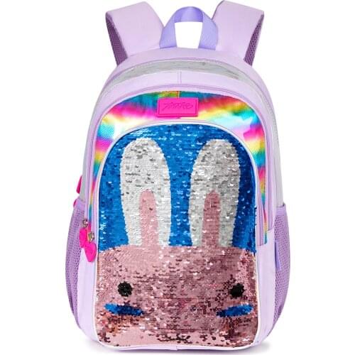 Sequins Laser Backpack for Girls 6-9 Cartoon Rabbit Kids Schoolbag Lightweight Children Bookbag
