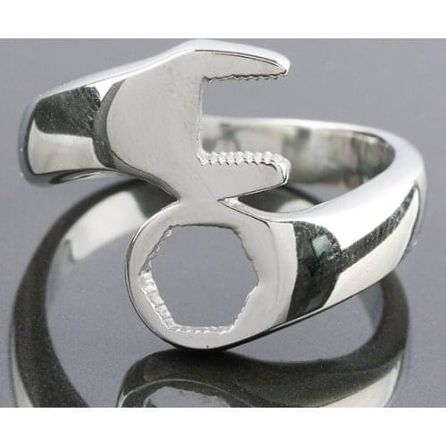 Silver Screw Wrench Jagged Biker Rings Stainless Steel Punk Trendy Rings Men Jewelry