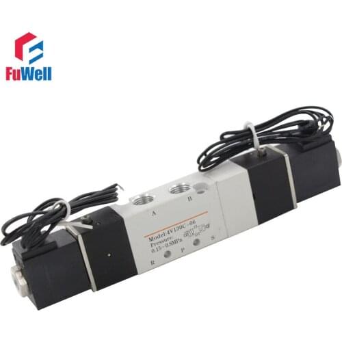 4V130-06 AC 110V Solenoid Valve 5 Port 3 Position PT1/8 Pneumatic Valve Aluminum Alloy Solenoid Air Control Valve