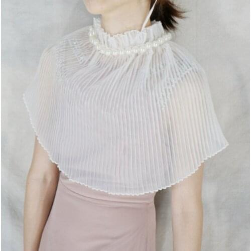 Vintage new Embroidery Woven flowers Hollow shoulders laces bows small shawls Organza perspective pearl decorative curved