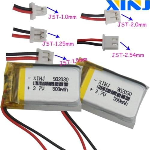 XINJ 2pcs 3.7V 500mAh Lithium Polymer Battery 2pin JST-PH 1.0/1.25/1.5/2.0/2.54mm 902030 For GPS Camera Smart watches bluetooth