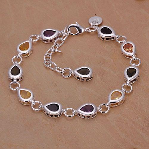 Fashion Drop Tear Color Stone Bracelet/agzaiyga Simple Silver Jewelry Exquisite Chain Bead Bracelet Fashion Charm Women Lady
