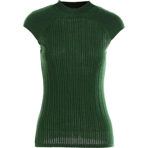 Gowani summer women trendy green knitted tight fit sleeveless top