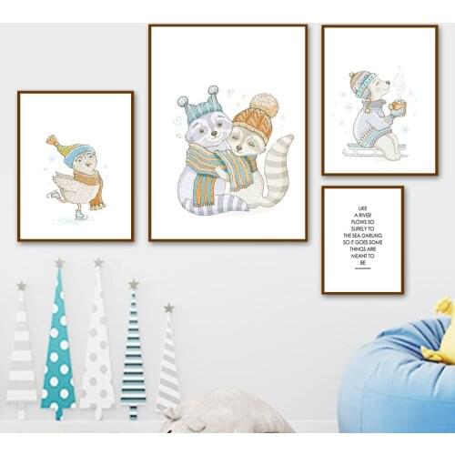 Fox Bunny Raccoon Dog Chicken Carrot Hat Scarf Wall Art Canvas Painting Nordic Posters And Prints Wall Pictures Kids Room Decor