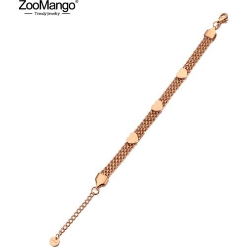 ZooMango Trendy Bohemia Multi-layer Stainless Steel 3Pcs Heart Charm Bracelets For Women Girls Браслеты-цепочки И Звенья ZB20095