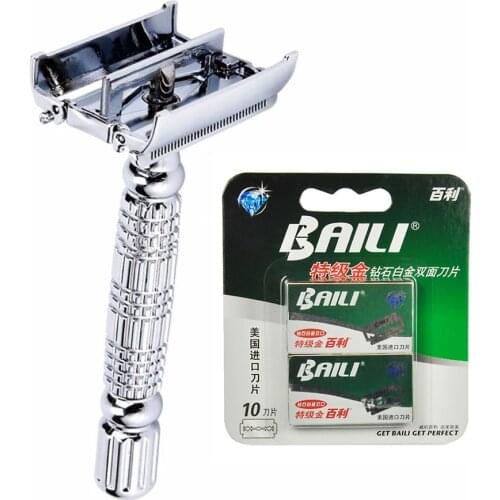 1 Handle+ 11 Blades Double edge Safety Razor Chrome Alloy Sliver Men Shaving Manual Razor set
