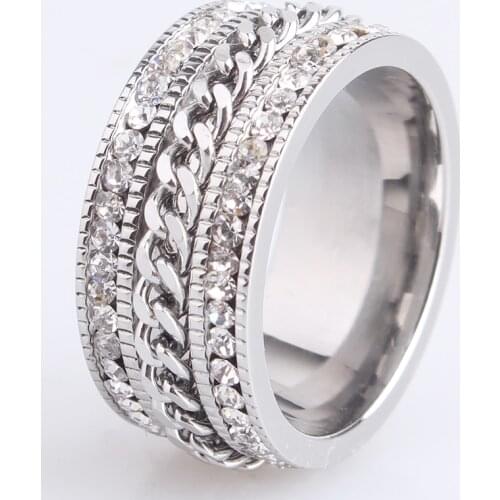 10mm chain double row crystal 316L Stainless Steel wedding rings for men women wholesale
