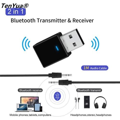 2 In 1 Bluetooth 5.0 Transmitter Receiver USB AUX 3.5mm Stereo Music Audio Bluetooth Wireless Adapter For TV Headphone Car
