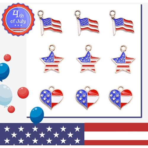 20pcs New Arrival Enamel American Flag Pattern Heart Start Charms Pendant Bead DIY Fit Bracelet For Women Man Jewelry