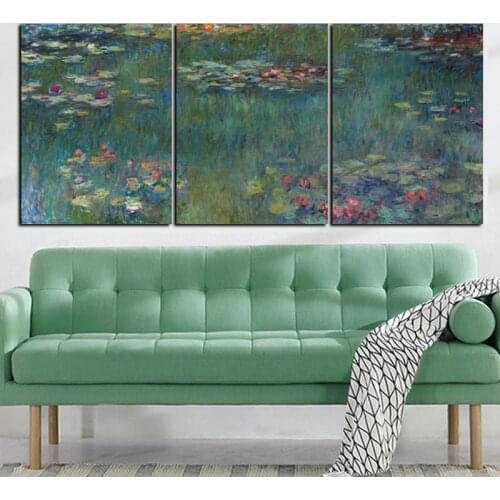 3Panel Print Claude Monet Lotus Impressionist Landscape Painting on Canvas Painting Modular Picture Art Poster for Living Room