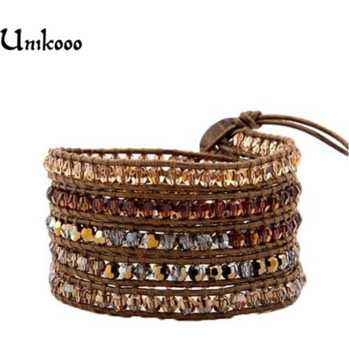Exquisite Crystal with Glass Beads 5 Layered Leather Wrap Bracelets Antique Weaving Bracelet Dropship Jewelry
